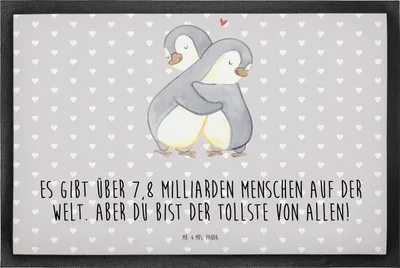 Produktbild von Mr. & Mrs. Panda Schmutzmatte Pinguine Kuscheln 50 x 75 cm - Grau Pastell - Geschenk, Schmutzfangmatte, Freundin, Fußabstreifer, für Frauen, Valentinstag, Männer