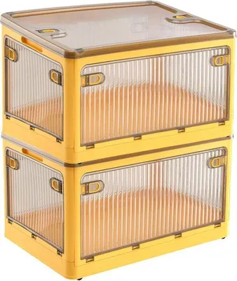 Imagen del producto de Caja de plástico de 28 litros con ruedas, ideal para organizar juguetes, color amarillo