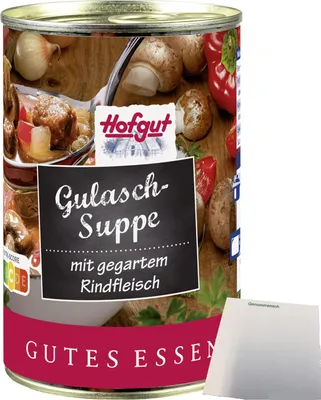 Produktbild von Hofgut Gulasch-Suppe (400ml Dose) + usy Block