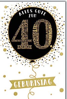 Produktbild von 40. Geburtstag Glückwunschkarte mit Briefumschlag Luftballon in schwarz gold