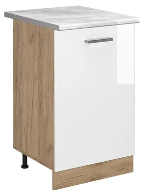 Zdjęcie produktu dla Szafki kuchenne Vicco R-Line Biały wysoki połysk/Dąb goldkraft 50 cm blat roboczy Marmur, Model 70417
