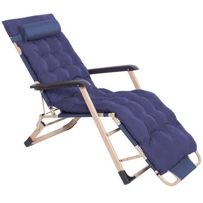 Image de Chaise longue de jardin pliable Springos® Zero Gravity – Fauteuil de détente 2 en 1 avec coussin, repose-pieds réglable, bleu/beige, jusqu'à 120 kg