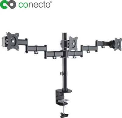 Produktbild von conecto CC50285 Schreibtischhalterung für 3 Monitore 33-69 cm (13-27 Zoll), neigbar: -45° bis 45°, schwenkbar: 180°, drehbar: 360°, höhenverstellbar, Traglast: max. 8,0kg, VESA 100x100, schwarz