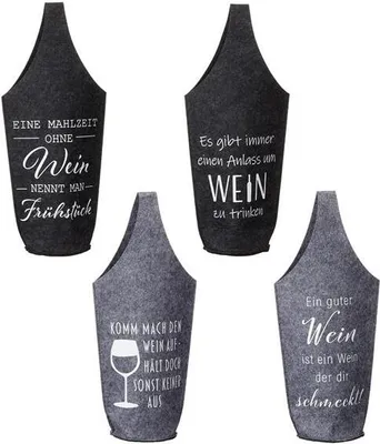 Produktbild von 12 Stück Flaschentüten Flaschentasche Filz Grau Geschenktaschen mit Spruch