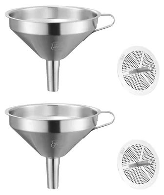 Immagine prodotto di Set di 2 imbuti in acciaio inossidabile per la cucina, diametro 11 cm, con filtro, apertura ampia, smontabili, adatti al lavaggio in lavastoviglie