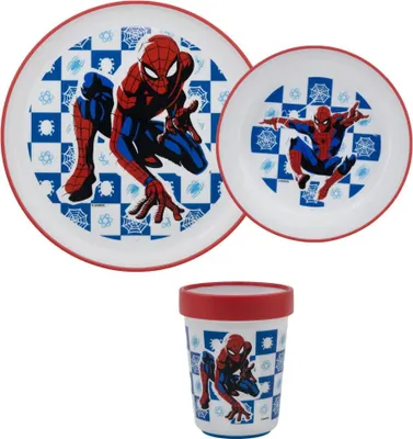 Produktbild von Marvel Spiderman Kinder Geschirr-Set 3 teilig Becher Teller Schüssel
