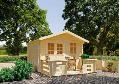 Produktbild von Gartenhaus Farmington 3,00x3,00 m - inklusive Terrasse und langlebigem EPDM-Dach