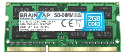 Produktbild von BRAINZAP 2GB DDR3 RAM SO-DIMM PC3-8500S 2Rx8 1066 MHz 1.5V CL7 Notebook Laptop Arbeitsspeicher