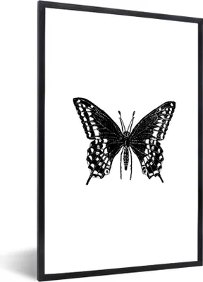 Produktbild von MuchoWow® Gerahmtes Poster Schmetterling - Tiere - Retro - Schwarz und weiß 20x30 cm - Poster mit Schwarzem Bilderrahmen Wandposter Rahmen Foto Bilder - Drucken - Bilder Poster im Rahmen