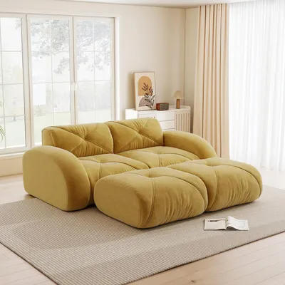 Zdjęcie produktu dla Modułowa sofa dwuosobowa z dwoma pufami, bezramowa, antypoślizgowa, nie wymaga montażu, idealna do salonu i mieszkania