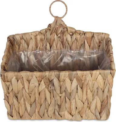 Obrázok produktu pre Relaxdays Zavesený kvetináč s vodnou hyacintou, bylinkami a rastlinami, rozmery 29 x 28 x 15 cm, pletený kvetináč, fólia, krúžok, prírodná farba