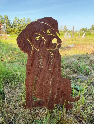 Produktbild von Gartenfigur Hund sitzend groß 55x39cm Gartenstecker Edelrost Gartendeko Wetterfest Rost Metall Rostfigur Hunde Figur Tier