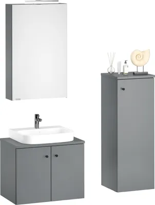 Produktbild von Badezimmermöbel-Set Spiegelschrank Waschtisch Schrank halbhoch grau V-90.59-01Set ohne Füße