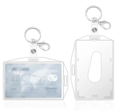 Image de 2 étuis pour cartes d'identité avec porte-clés, étuis transparents pour cartes, étuis pour cartes d'identité, étuis pour cartes d'identité, étuis pour cartes de crédit (2 pièces avec porte-clés)