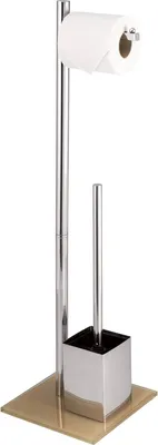 Image de Garniture de WC sur pied 2 en 1, brosse de WC, porte-rouleau, pied en verre, cappuccino, acier inoxydable
