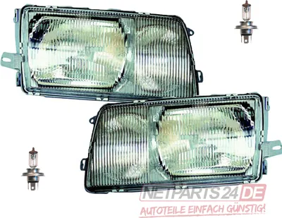 Produktbild von Scheinwerfer passend für Mercedes W126 Set mit 2 x H4 L R ab 80-91 1268208961 1268209061 Johns