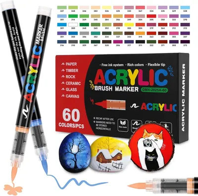 Zdjęcie produktu dla Markery akrylowe 60 kolorów, końcówka pędzelkowa, wodoodporne, do drewa
