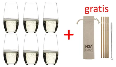 Produktbild von Riedel O Champagner Glas 6er Set 0414/28 x 3 und 4 EKM Living Trinkhalme aus Edelstahl