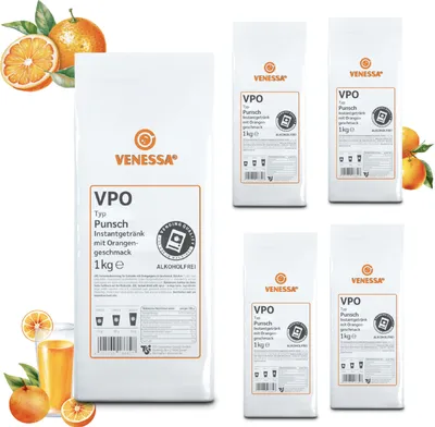 Produktbild von VENESSA Punsch Orange 5 x 1kg Vorteilspack - Löslich - Instant Getränkepulver mit angenehmer Süße  für alle Vending Automaten - alkoholfrei