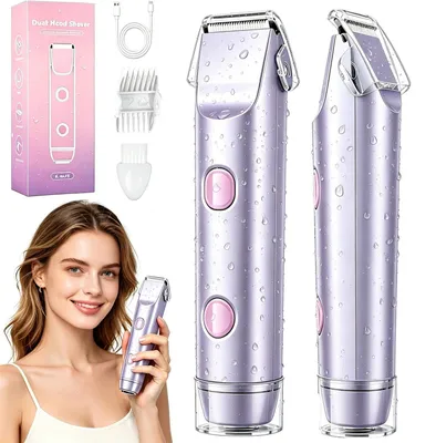Produktbild von 2 in 1 Rasierer Damen Bikini-Trimmer für Frauen Intimrasierer für Frauen Elektrisch für Körper Nass und Trockengebrauch Lady Shaver Wiederaufladbarer Lila