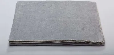 A folded gray blanket is shown on a white background.