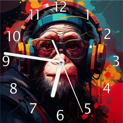 Produktbild von Wallario Design Wanduhr Chimp - Musik aus Echtglas, Größe 20 x 20 cm