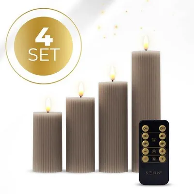 Zdjęcie produktu dla KENN Świeca LED w kształcie pnia drzewa, trójwymiarowa, z fakturą – średnica 5 cm, światło ciepłej bieli, możliwość regulacji jasności, sterowanie za pomocą pilota, zestaw 4 sztuk