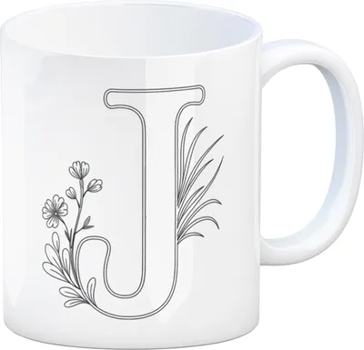 Produktbild von Floral Buchstabe J Kaffeebecher zum Ausmalen für Kunstliebhaber