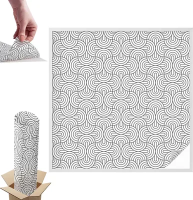 Obrázek produktu pro Vitrážová fólie na okna - 100x100 cm - Vitrážová fólie na okna, dekorativní a neprůhledná - Samolepicí dekorativní skleněná fólie s vitrážovým vzorem - UV ochrana, snadná instalace, dekorace oken - Geometrické půlkruhy