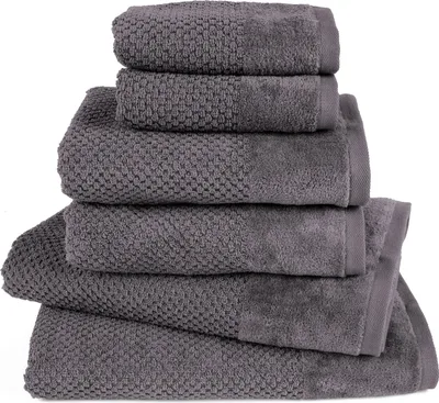 Produktbild von Pure Label 6-TLG Handtücher Set mit Aufhängeschlaufen aus Baumwolle - 2x Badetuch 70x140 cm 2x Handtuch 50x100 cm 2x Gästetuch 30x50 cm, Grau