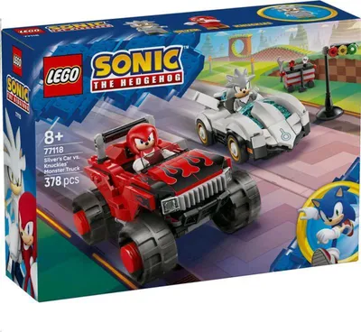 Obrázek produktu pro LEGO Sonic the Hedgehog Silver's car vs. Knuckles' monster truck - Dětská hračka se 2 speedstery a 2 minifigurkami - Dárek pro kluky a holky od 8 let - zboží pro fanoušky Sonica a hráče - 77118
