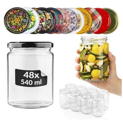 Zdjęcie produktu dla SUPERBUTELKI - 48 szt. Szklane słłoiki na przetwory 540 ml - BEZ ZAKRĘTEK - Zestaw słoików na przetwory, dżem, konfitury, miód do wekowania i pasteryzacji