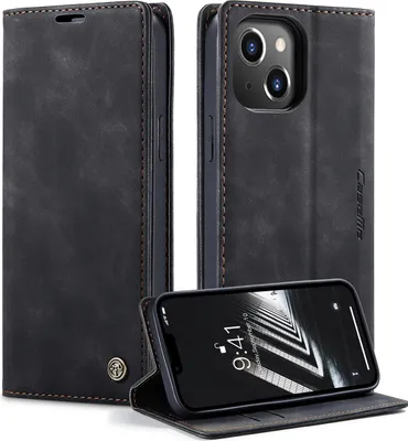 Produktbild von Caseme Hülle geeignet für iPhone 15 Plus - Retro Wallet Case - Schwarz