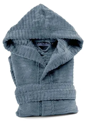 Bademantel mit Kapuze, gestreift, Avio, XL/XXL, 100% Baumwolle
