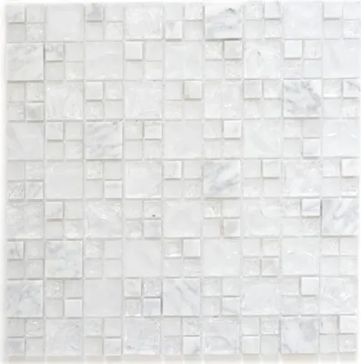 Produktbild von Mosaikfliese Transluzent weiß Kombination Glasmosaik Crystal Stein weiß MOS87-v1411_f