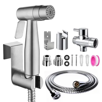 Bidet-Handbrauseset, Edelstahl, G1/2" T-Ventil, 1,5 m Schlauch