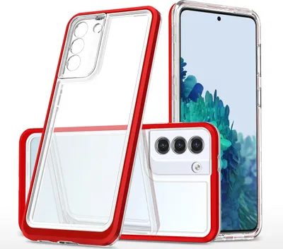 Produktbild von Transparente Hlle 3 in 1 fr Samsung Galaxy S22 + (S22 Plus) mit Gelrahmen, rot