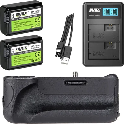 Produktbild von Batteriegriff Set für Sony Alpha A6500 + 2x NP-FW50 Akku + 1x USB Dual Ladegerät