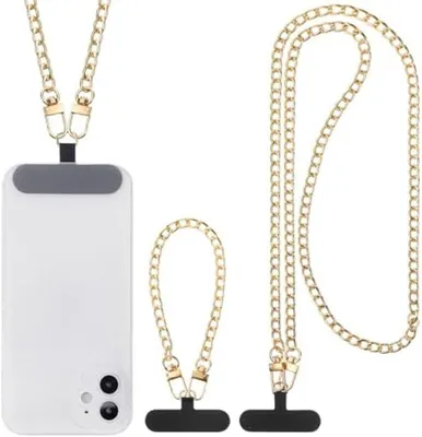 Produktbild von PolkaHome® Goldene Telefonkordel-Set – 2 Stück Metall-Crossbody-Ketten mit Universalclips
