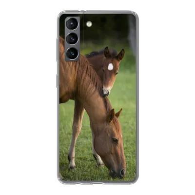 Produktbild von MuchoWow® Handyhülle Schutzhülle Hülle für Samsung Galaxy S21 Pferde - Gras - Porträt Silikon Softcase Handy Hülle - Softcase