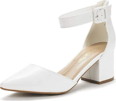 Produktbild von DREAM PAIRS Hochzeitsschuhe Damen Spangenpumps Tanzschuhe Sandaletten mit Blockabsatz Slingback Pumps,Size 37,Weiss/Pu,ANNEE