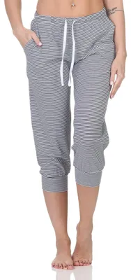 Produktbild von Damen Schlafanzug Pyjama Capri-Hose 3/4-lang - Mix & Match - perfekt zu kombinieren ; streifen_marine , 40