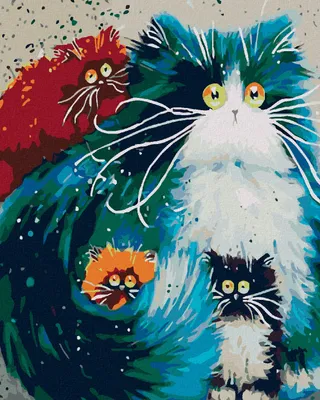 Obrázek produktu pro Zuty - Malování podle čísel - OKATÁ KOČKA S KOŤATY, 40x50 cm, bez rámu a bez vypnutí plátna