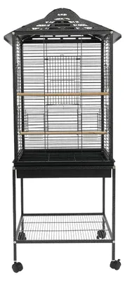 Immagine prodotto di Grande gabbia per uccelli con supporto - Gabbia per pappagalli, voliera - 48x46x122 cm - Tetto apribile - Con ruote e freno - Metallo - Nero