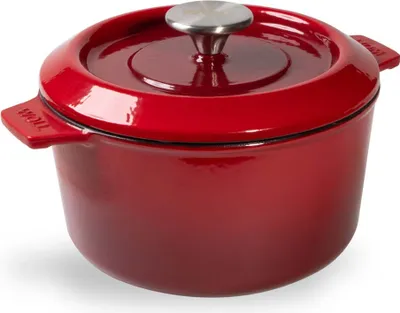 Produktbild von Woll "IRON" Topf mit Deckel, Ø 16 cm, 8 cm hoch, 1.3 Liter, Inkl. Silikongriffe, Chili Red - Induktionsgeeignet