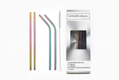 Produktbild von Edelstahl-Trinkhalme mit Reinigungsbürste 5-tlg Mehrweg Trinkröhrchen Strohhalm, Farbe:bunt