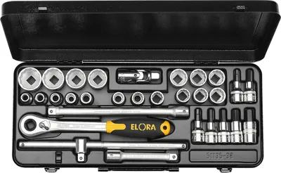 Produktbild von Elora Steckschlüssel-Satz 1/2", 12-kant+Innen-Sechskant, 30-teilig 10-32 mm, ELORA-770-OKLIMK
