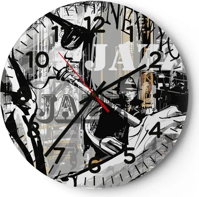 Produktbild von Wanduhr - Rund - Glasuhr - Jazz Musik Musiker - 40x40cm - Schleichendes Uhrwerk - Lautlos - zum Aufhängen bereit - Dekoration Modern - Wanddekoration aus Glas - C4AR40x40-3792