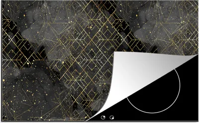 Produktbild von KitchenYeah© Herdabdeckplatte Marmor - Schwarz - Gold - Geometrie , 91x52cm, Küche Deko, Glaskeramikkochfeld Herdabdeckung, Abdeckplatte fùr Kochfeld