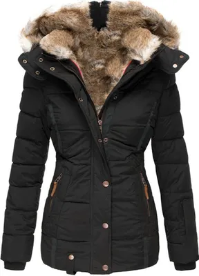 Immagine prodotto di Cappotto da donna giacca invernale trapuntata con cappuccio staccabile cappotto con zip giacca softshell collo di pelliccia trench